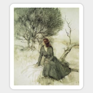 Girl sitting on the river bank  - Arthur Rackham Sticker